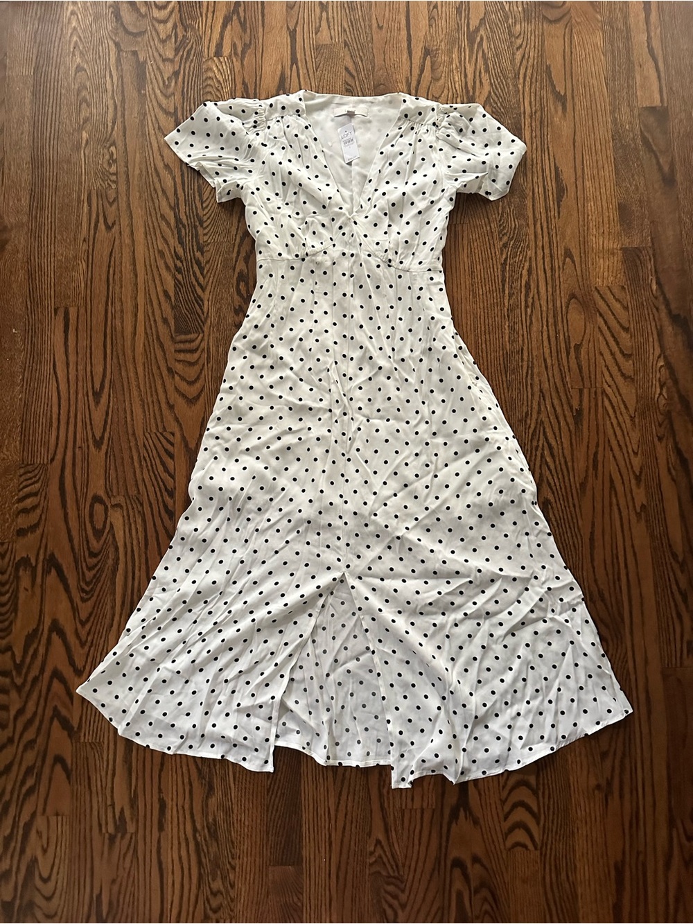 LOFT White Midi Dress with Black Polka Dots
